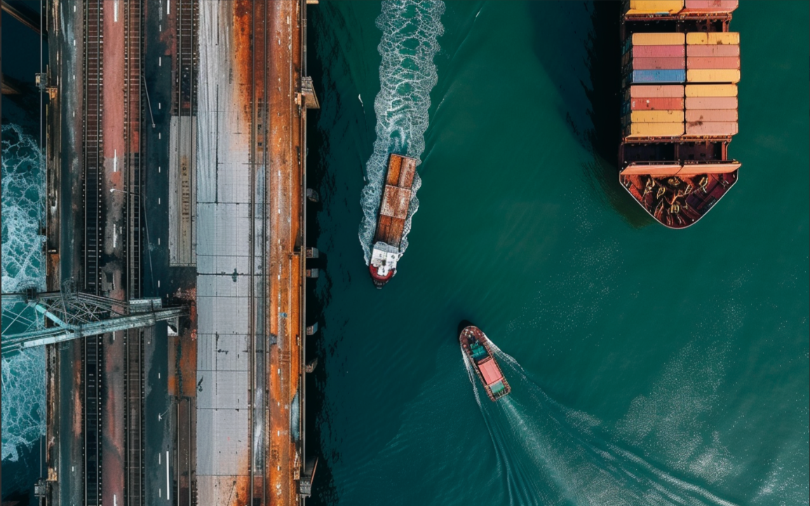 Shipping boats on water